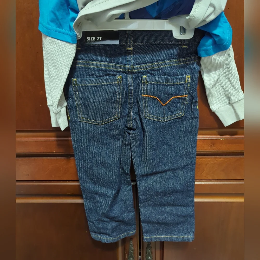 Mecca Boys Toddlers Playwear 2pc Long Sleeve Shirt  & Jeans Set 2T NWT